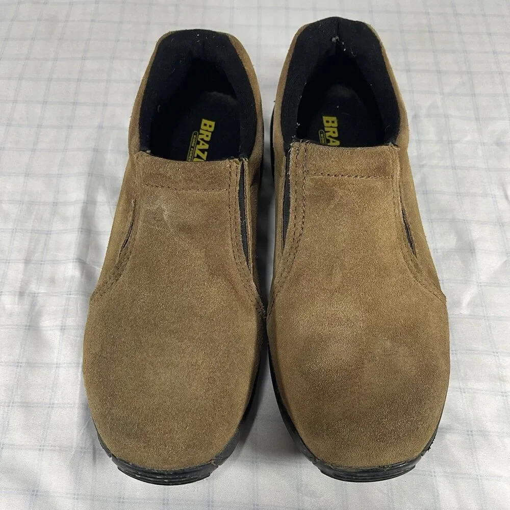 Brazos Work Force Mens Size 10 D Brown Suede Slip On Work Shoes